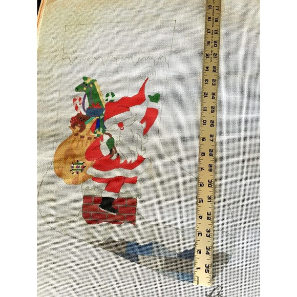 Vintage Pru Hand-painted Needlepoint Canvas 18” X 13” Santa Chimney Stocking NEW - Picture 7 of 8